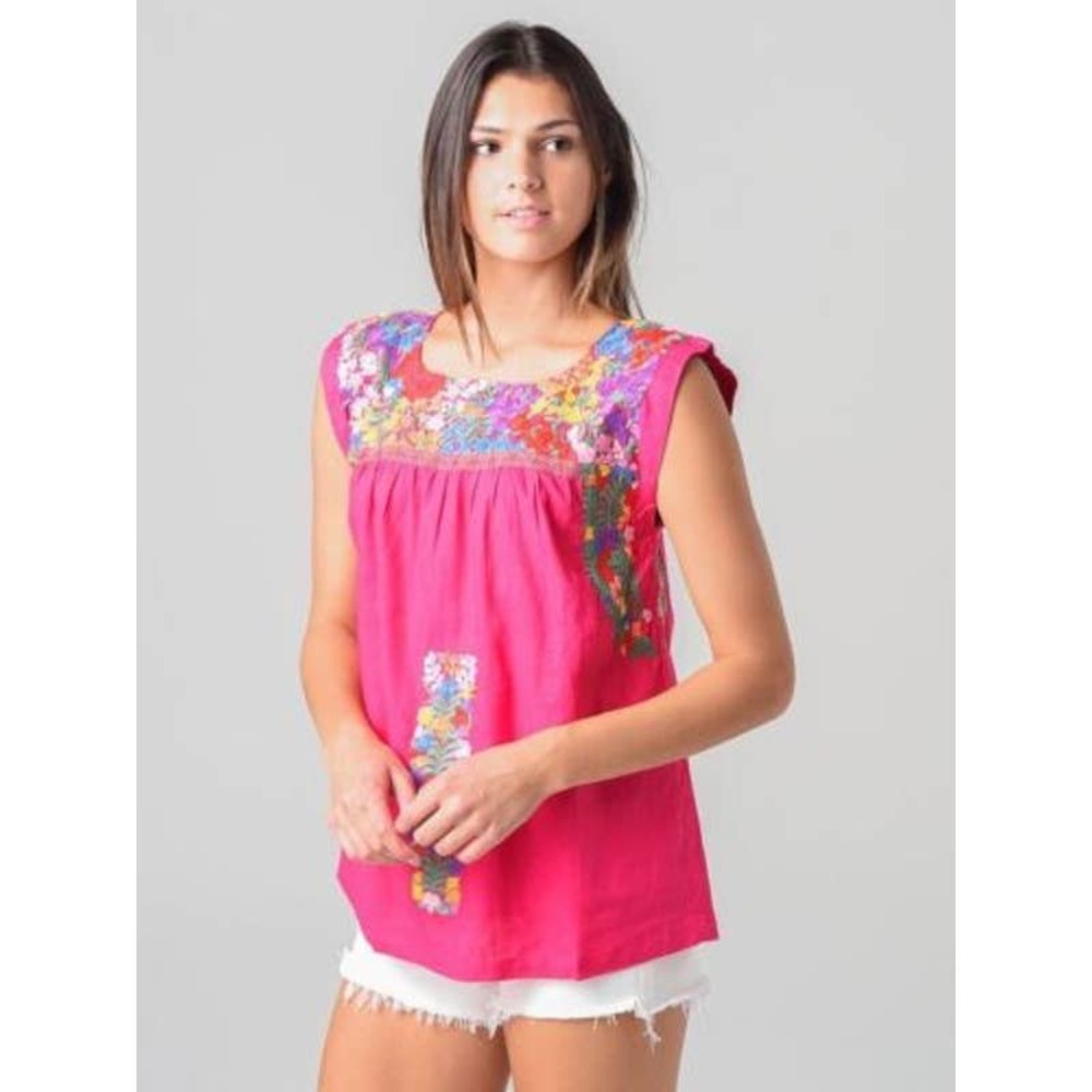 J. Marie Women's Size Small Floral Embroidered Nicole Top Sleeveless Pink